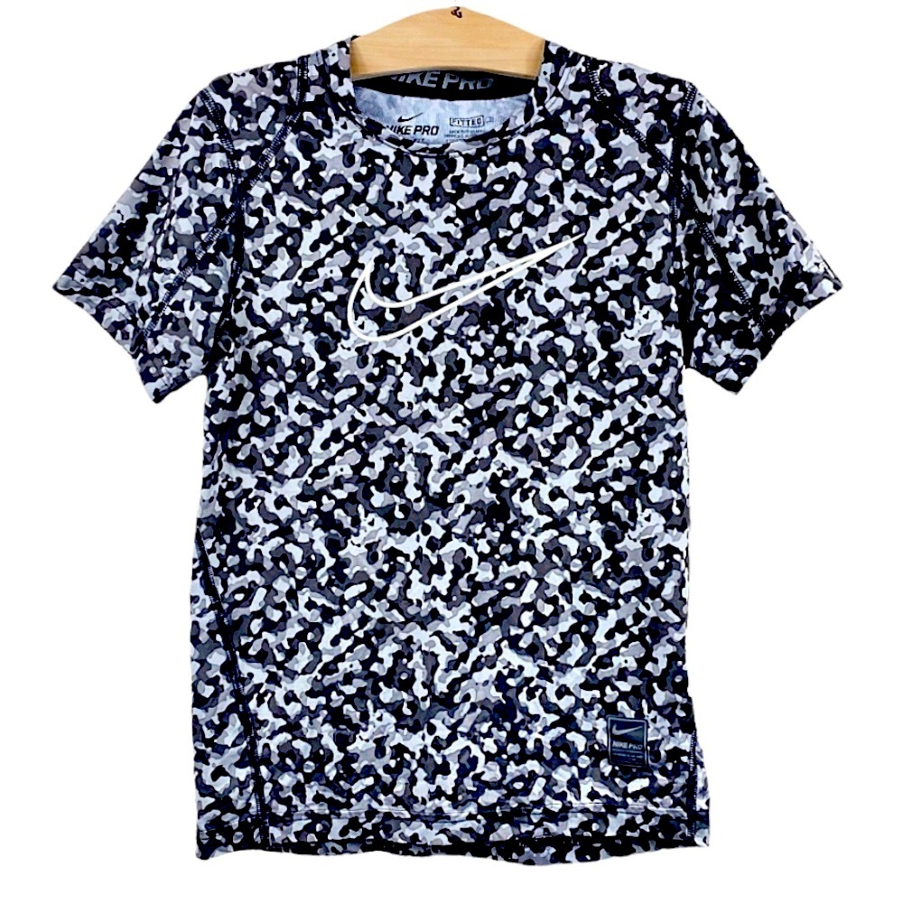 Nike Pro Fitted Dri-Fit Printed Short Sleeve Training T-Shirt Black Grey Camo S